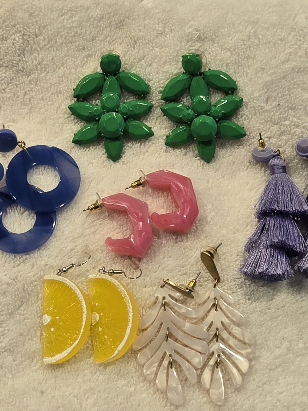 Colorful Statement Earring Lot - Green, Pink, Blue, Purple, Yellow, Cream